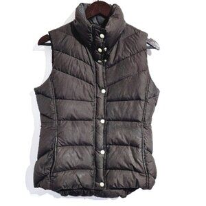 J.Crew Small Women's Brown Zipper/Snap Front Quilted Mock Neck Puffer Vest